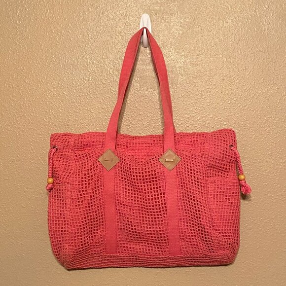Jaclyn Smith Pink Mesh Tote Bag Side Pockets Drawstring Velcro Closure - Picture 1 of 10